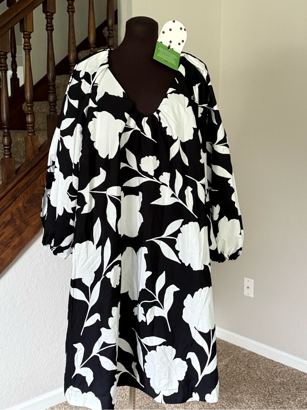 Kate Spade x Target Floral Puff Sleeve Midi Dress Black White XXL NWT